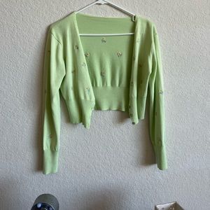 Cropped Green Cardigan